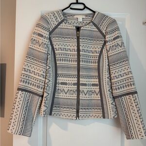 H&M Cream and Gray Patterned Zip Jacket